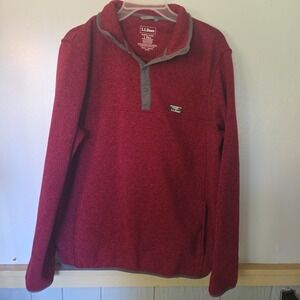 LL BEAN Sweater Fleece Mens L Tall Slightly Fitted MT Pullover Burgundy Red